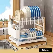 2 Tier- Dish Drying Rack, 360° Rotating Drainage Board, With Utensil Holder For Kitchen Countertop, No-drilling Install, Metal