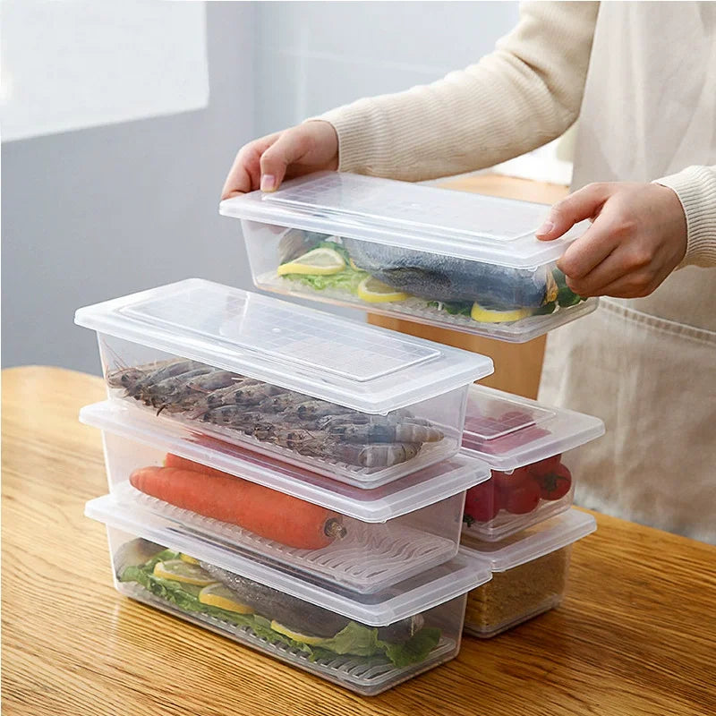 2pcs Airtight Stackable Food Storage Containers Set with Lids & Detachable Drain Tray - Reusable Refrigerator Organizer Boxes