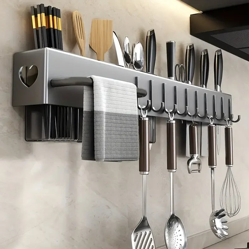 60cm Wall-mounted Kitchen Organizer Shelf Spice Storage Rack Kitchen Knife Holder Wall Seasoning Chopstick Spoon Shovel Storage