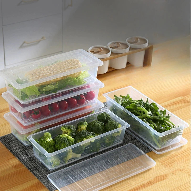 2pcs Airtight Stackable Food Storage Containers Set with Lids & Detachable Drain Tray - Reusable Refrigerator Organizer Boxes